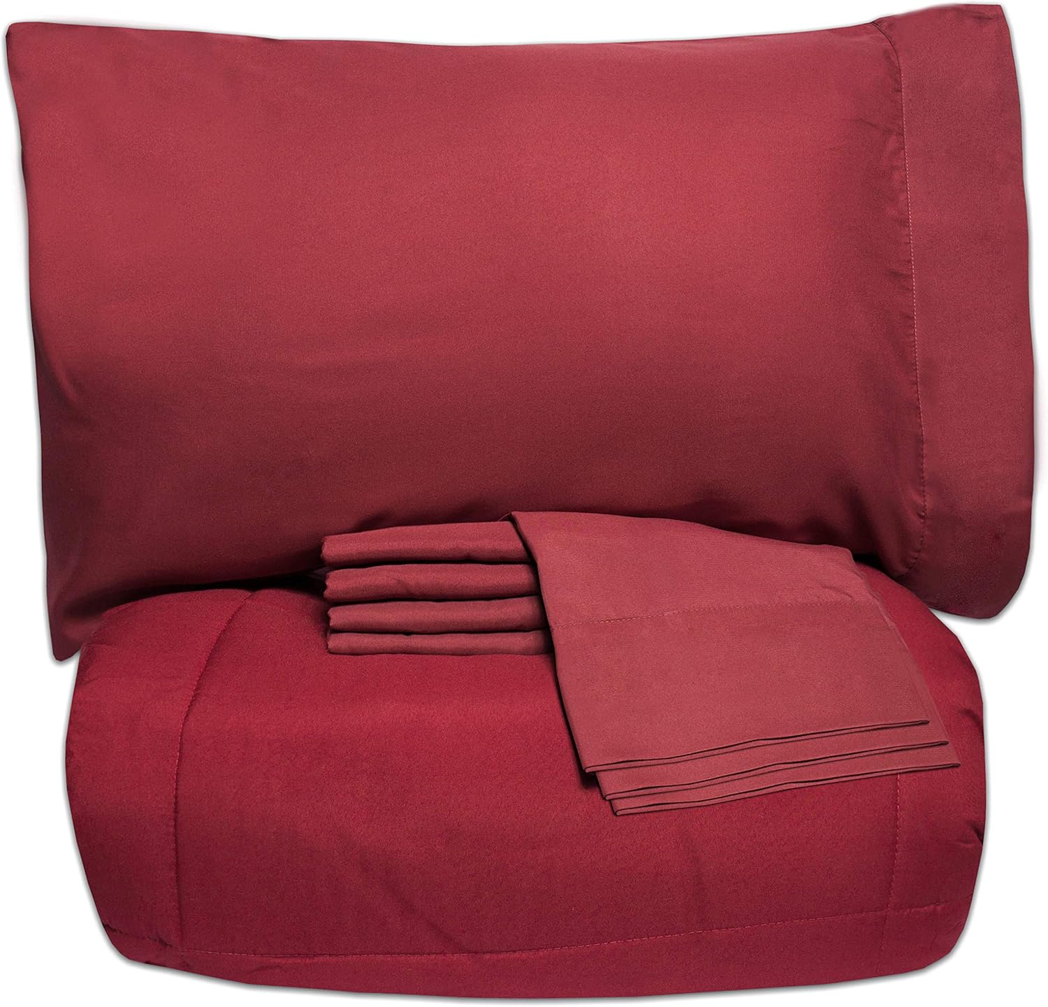 Sweet Home Collection 5 Piece Comforter Set Bag Solid Color All Season Soft Down Alternative Blanket & Luxurious Microfiber Bed Sheets, Twin, Red: Home & Kitchen