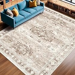 Washable Farmhouse Living Room Rug, 9x12 Area Rugs