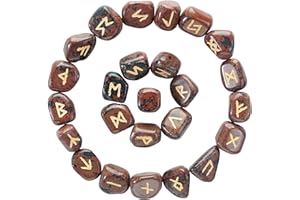 Crocon Mahogany Obsidian Rune Stones Set Engraved with Elder futhark Crystal Runes Set, Reiki Healing runas for Meditation Chakra Balancing Rune Stone for Beginners with Crystal Guide & Pouch 15-20mm