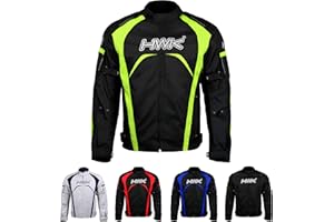 HWK Motorcycle Jacket Men's Riding Textile Racing Motorbike Hi-Vis Biker CE Armored Water Resistant Jackets (Hi-Vis Green, 2XL)