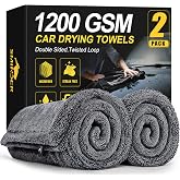 SMINDER 2-Pack 1200 GSM Car Drying Towels &ndash; Microfiber Towels for Cars (36" x 24"), Ultra-Absorbent, Streak-Free, Scratch-Free, No Water Spots, Double-Twist Pile &amp; Edgeless Design
