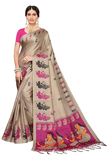 Indian Womens Kalamkari Silk Saree with Blouse Piece