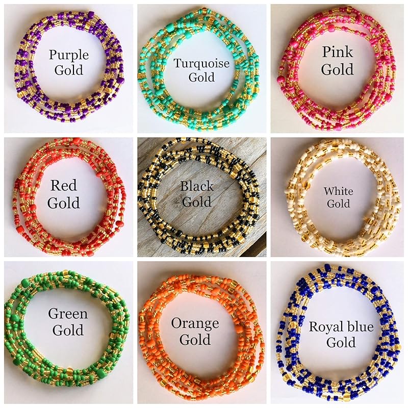 pink and gold waist beads
