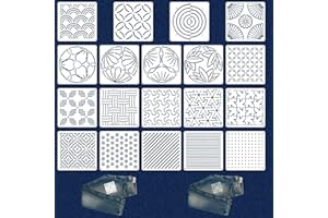 Gosknor 19pcs Sashiko Stencil, 5.1x5.1 Inch Plastic Embroidery Stencils, Geometric Embroidery Pattern Stabilizers for Hand Qu