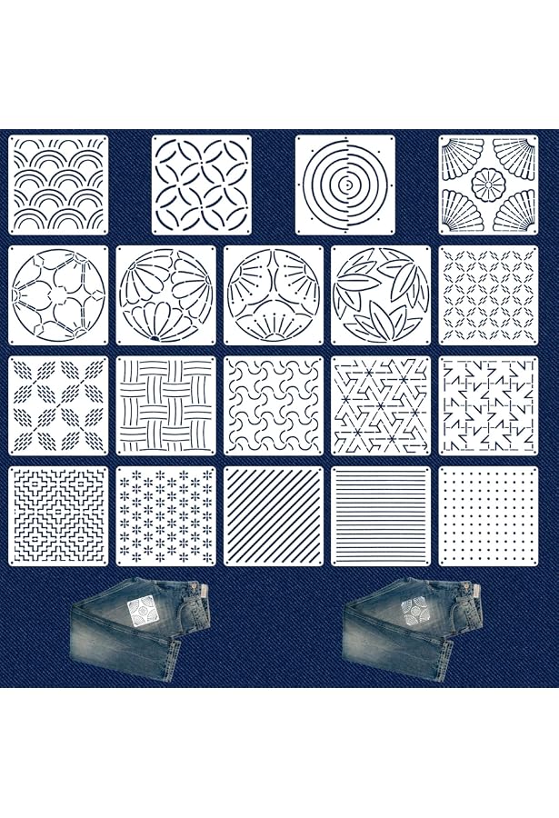 Lot De 20 Pochoirs Sashiko 5,1 X 5,1 Pouces - Motifs Géométriques Pour Quilt, Couture Et Design Textile
