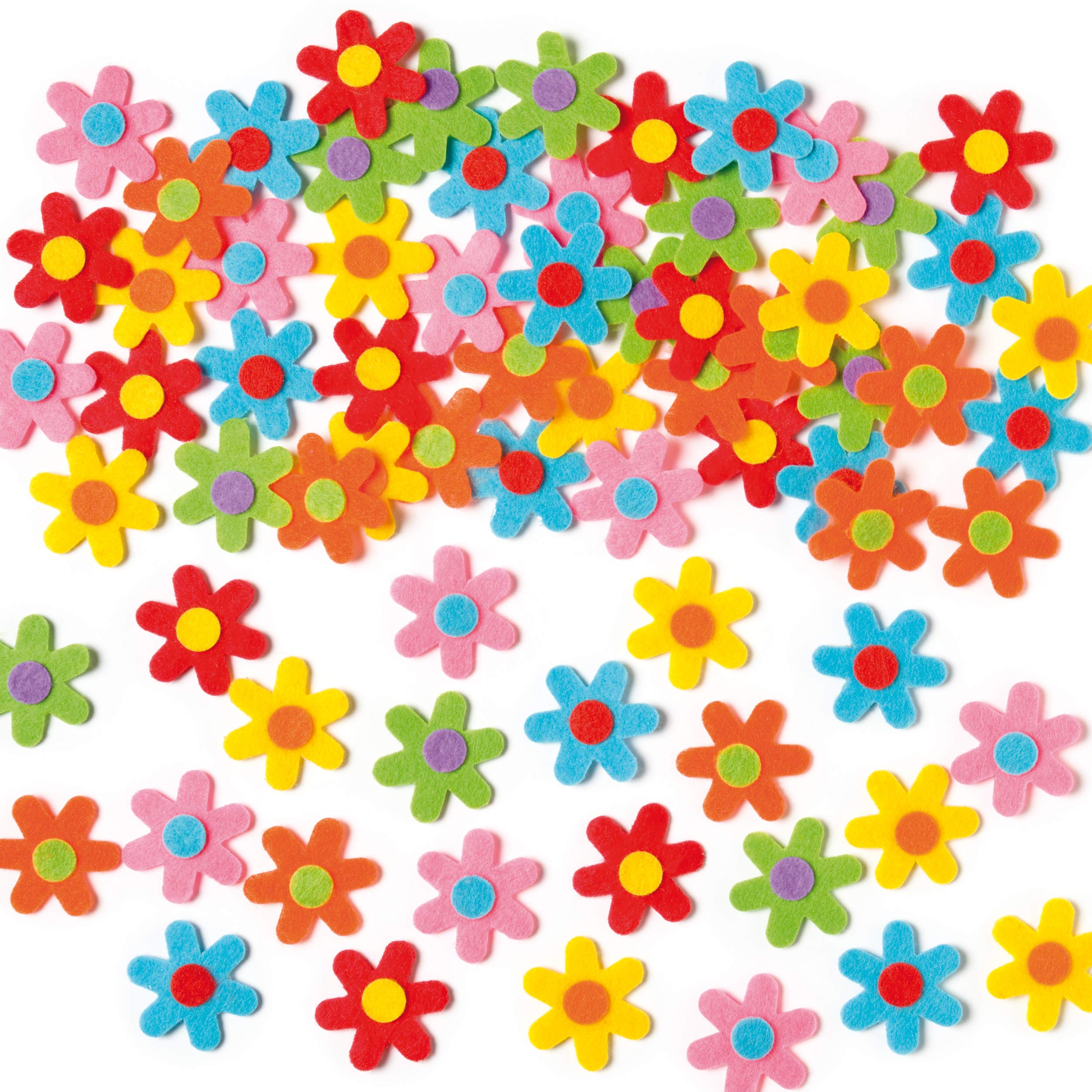 Baker Ross EV1563 Self Adhesive Flower Felt Stickers, for Kids to Decorate Collage, Cards & Craft (Pack of 60), Vinyl, Assorted, 3cm