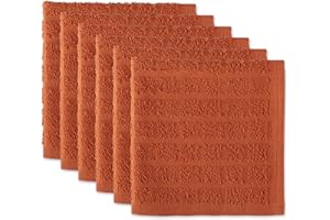 DII Basic Terry Collection Solid Windowpane Dishcloth Set, 12x12, Spice, 6 Count