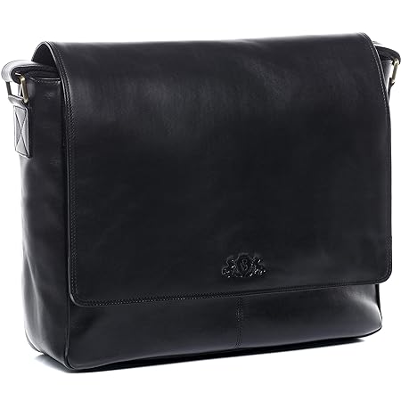 SID & VAIN Laptoptasche Messenger Bag echt Leder Spencer groß Businesstasche 15,6 Zoll Laptop Umhängetasche Laptopfach Herren