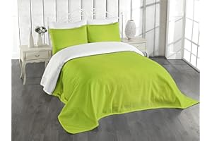 Ambesonne Lime Green Bedspread, Empty Backdrop Blurry Off Focus Pastel Toned Shade Color Spring Theme Abstract, Decorative Quilted 3 Piece Coverlet Set with 2 Pillow Shams, Queen Size, Apple Green