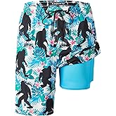 Mens Swim Trunks 9 Inch Inseam Stretch Board Shorts Built-in Quick Dry Swimwear Bathing Suits with Compression Liner