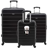 Wrangler Smart Luggage Set with Cup Holder and USB Port, Black, 3 Piece