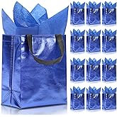 KeerxunBag 12pcs Reusable Gift Bags（Includes Tissue Paper） Gift bag with handle Birthdays Parties Holidays Weddings Medium 10x4x8in blue Gift Bags