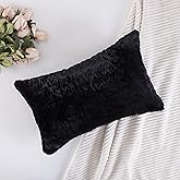 Home Brilliant Rectangle Throw Pillow Cover Faux Fur Suede Accent Decorative Fall Decorations Throw Pillows Oblong Cushion Cover for Bed, 12x20 Inch, Black