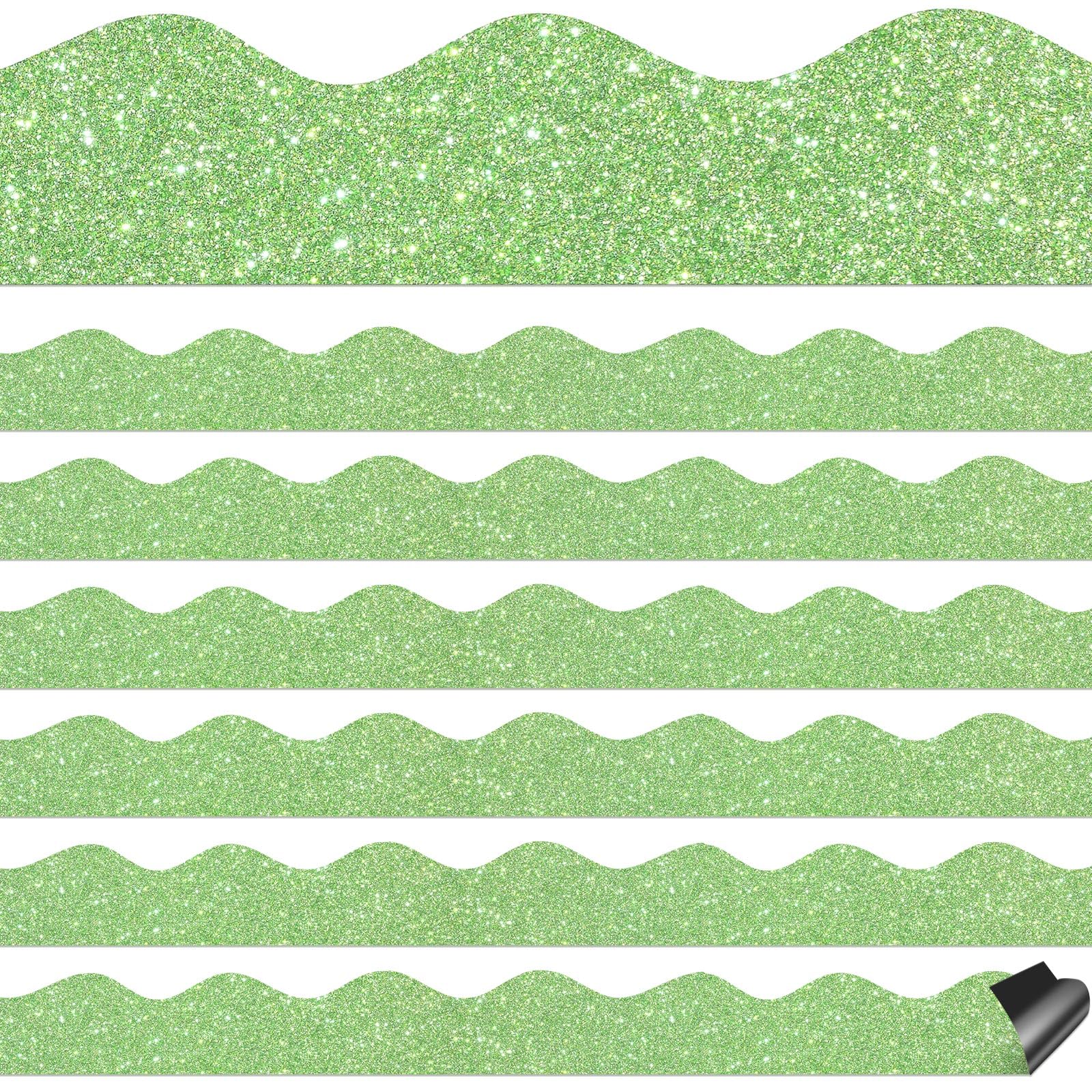 Photo 1 of Qeeenar 24 Pcs Apple Green Glitter Magnetic Borders for Classroom Glitter Bulletin Board Borders Whiteboard Chalkboard Shine Strips Trim Scalloped School Bulletin Board Decorations