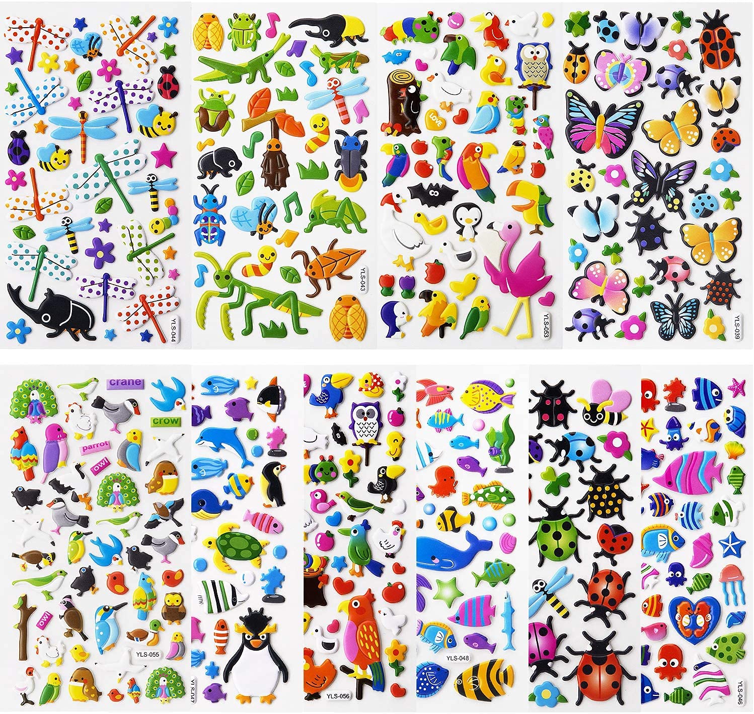 SAVITA 3D Stickers for Kids & Toddlers Puffy Stickers Cute Animal Stickers 480+ Including Butterflies, Insects, Sea Animals and More(12 Sheets)