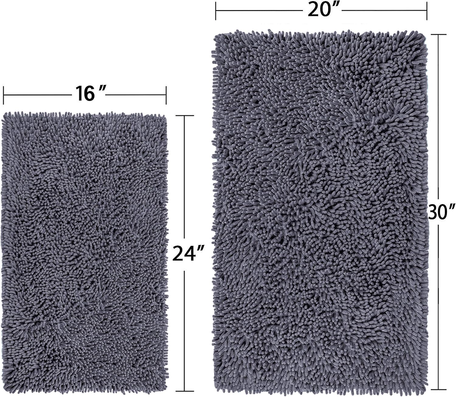 LuxUrux Bathroom Rug Set–Extra-Soft Plush Bath mat Shower Bathroom Rugs,1'' Chenille Microfiber Material, Super Absorbent (Rectangular Set, Dark Grey): Home & Kitchen