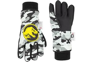 JURASSIC PARK Jurassic World Dinosaur Snow Gloves for Kids, Snow Mittens for Toddlers, 3M Thinsulate Waterproof Kids Ski Gloves