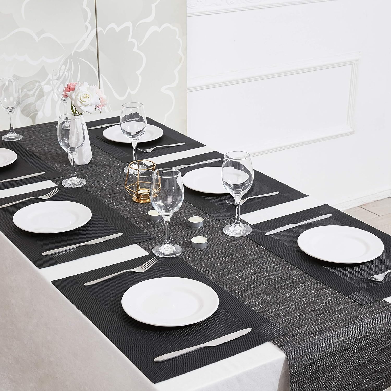 DOLOPL Halloween Placemat Black Placemats Table Mats Set of 6 Easy to Clean Heat Resistant Vinyl Outdoor Placemats for Kitchen Patio Dining Table: Home & Kitchen