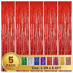 PABUES 5 Pack 3.3ft x 6.6ft Laser Red Tinsel