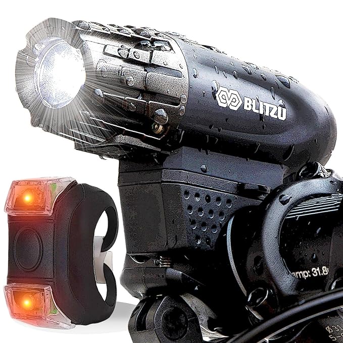 Blitzu Brightest Bike Light Set USB Rechargeable, Gator 320 Lumens