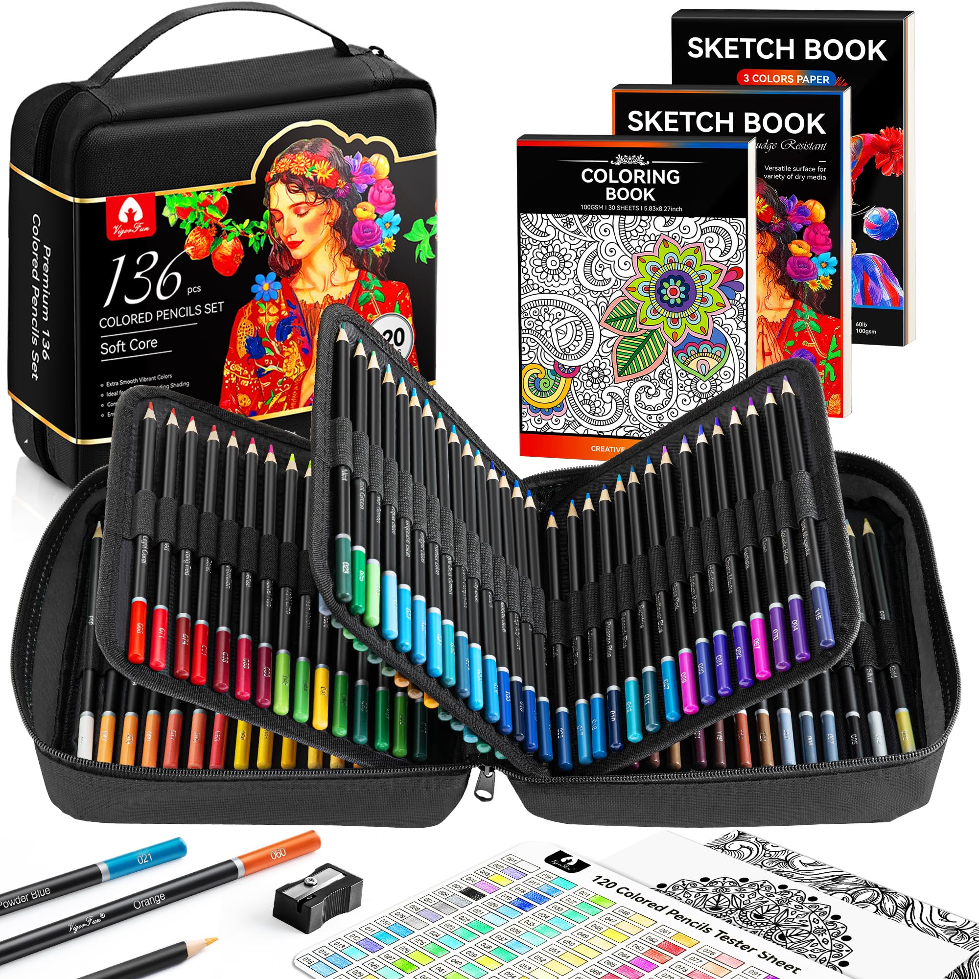 Photo 1 of 136 PCS Colored Pencils Set for Adult Coloring Books, 120 Colored Pencils with Sketchbook, Coloring Book, Sharpener, Soft Core Sketching Drawing Pencils, Art Supplies for Adults Artists (Black)