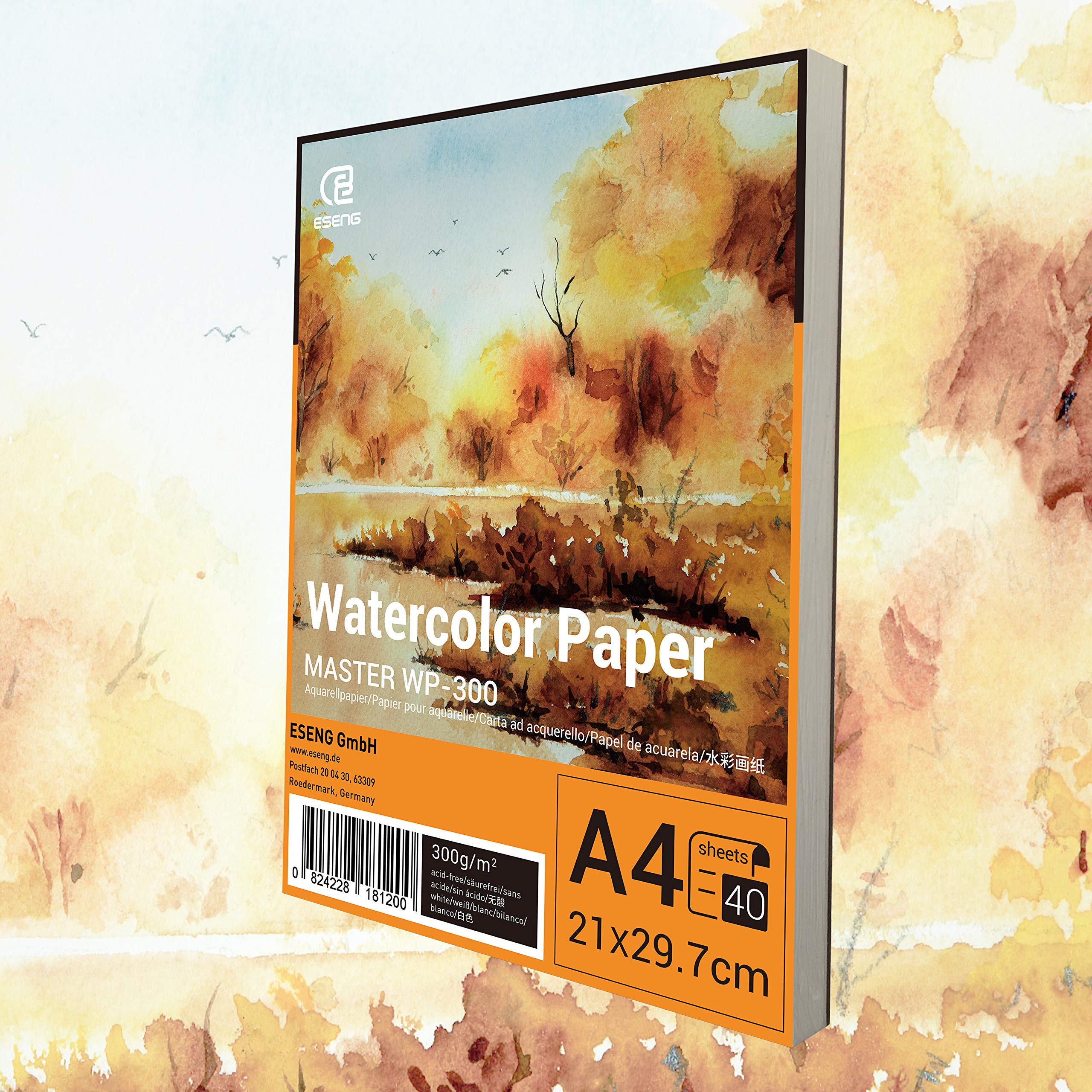 ESENG® Premium Watercolour Paper, DIN A4 300GSM, 40 Pages/Block, Paper for Watercolour, Drawing, Painting