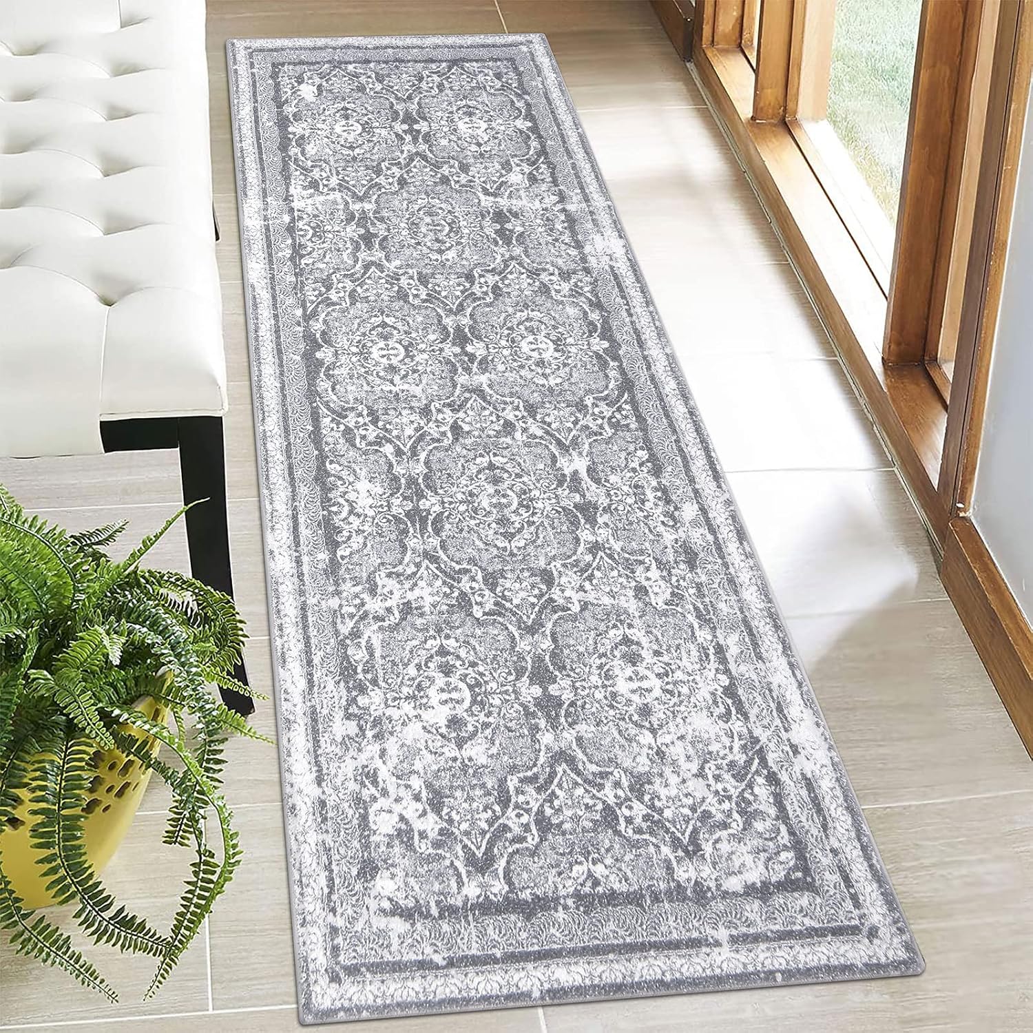 Rugs, Pads & Protectors - Vaukki Hallway Runner Rug, Vintage Shaggy Soft Laundry Rug Runner, Non Slip Entryway Mat, Washable Farmhouse Kitchen Area Carpet for Bathroom, and Bedroom (2' X 6', Grey)