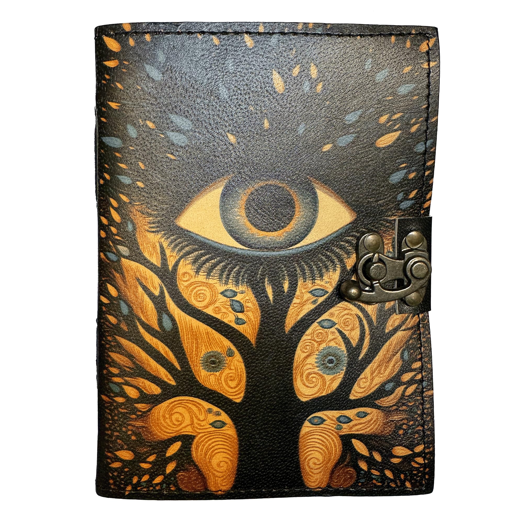 Keskin Handmade Leather Grimoire Journal – Spell Book of Shadows for Witchcraft, Wicca, Witch Diary & Notebook – Vintage Blank Journal for Spells and Ritual Notes, 17 x 12 cm (Eye)