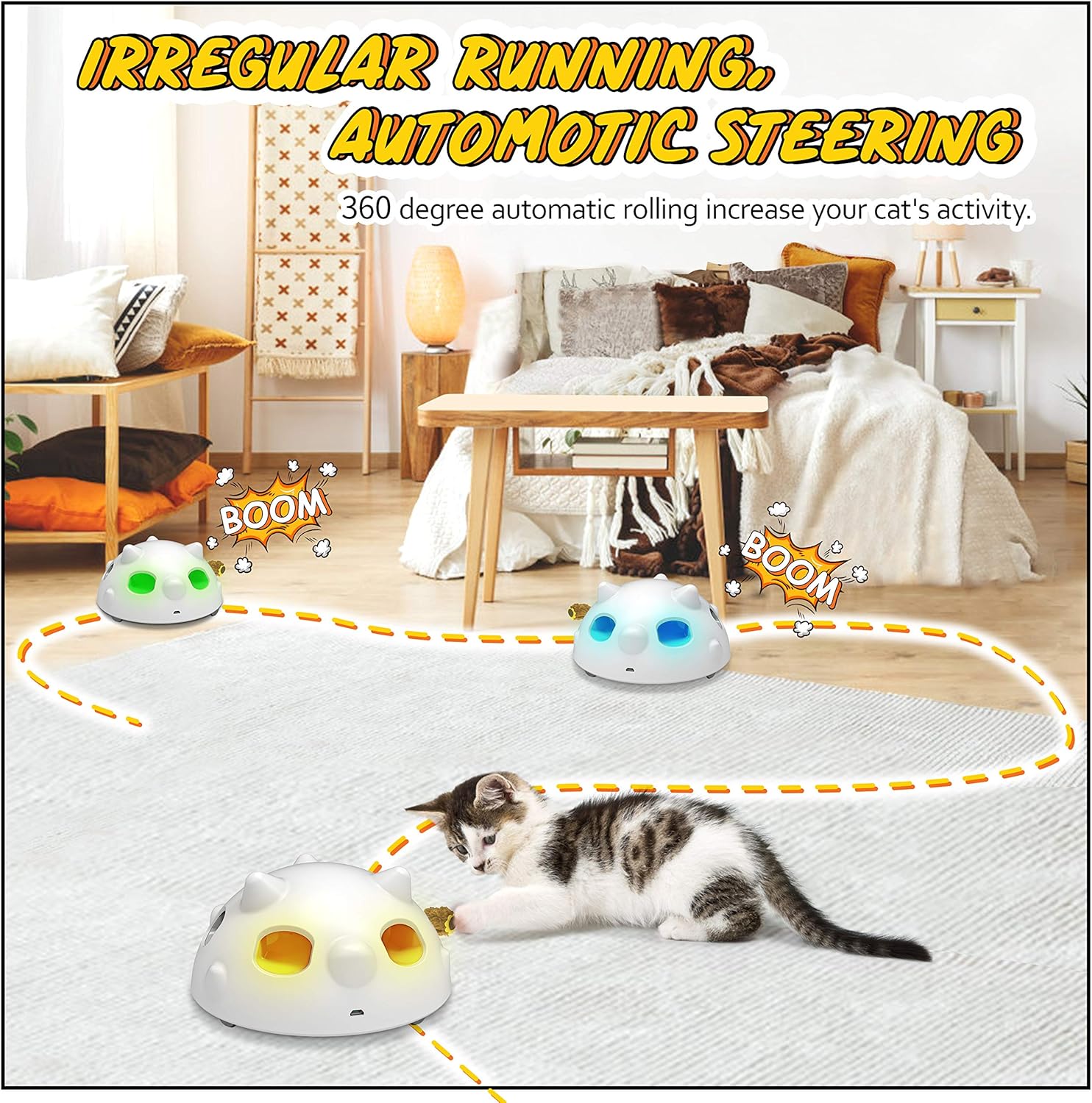 2020 Newest Pop and Play Interactive Cat Toy, Low Noise Robotic Cat Toy with 900mAh Rechargeable Battery&Auto Shut-Off, 3 Adjustable Speed, Electronic Cat Toys for Indoor Cats, Includes 4 Accessories : Pet Supplies