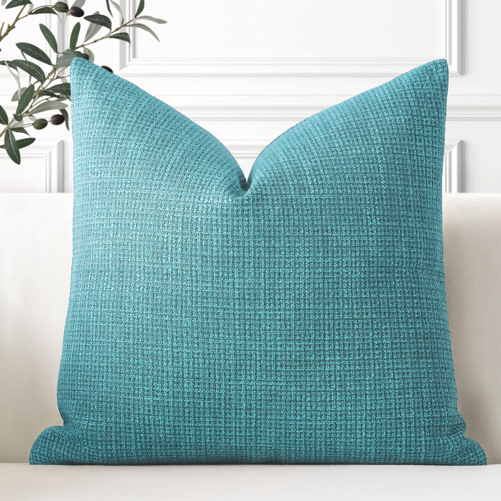 Artscope Linen Cushion Covers Set of 1 Decorative Square Pillowcase Pillow Cover 20x20 Inch for Home Decor Sofa Bedroom Car 50x50cm Turquoise — image 1