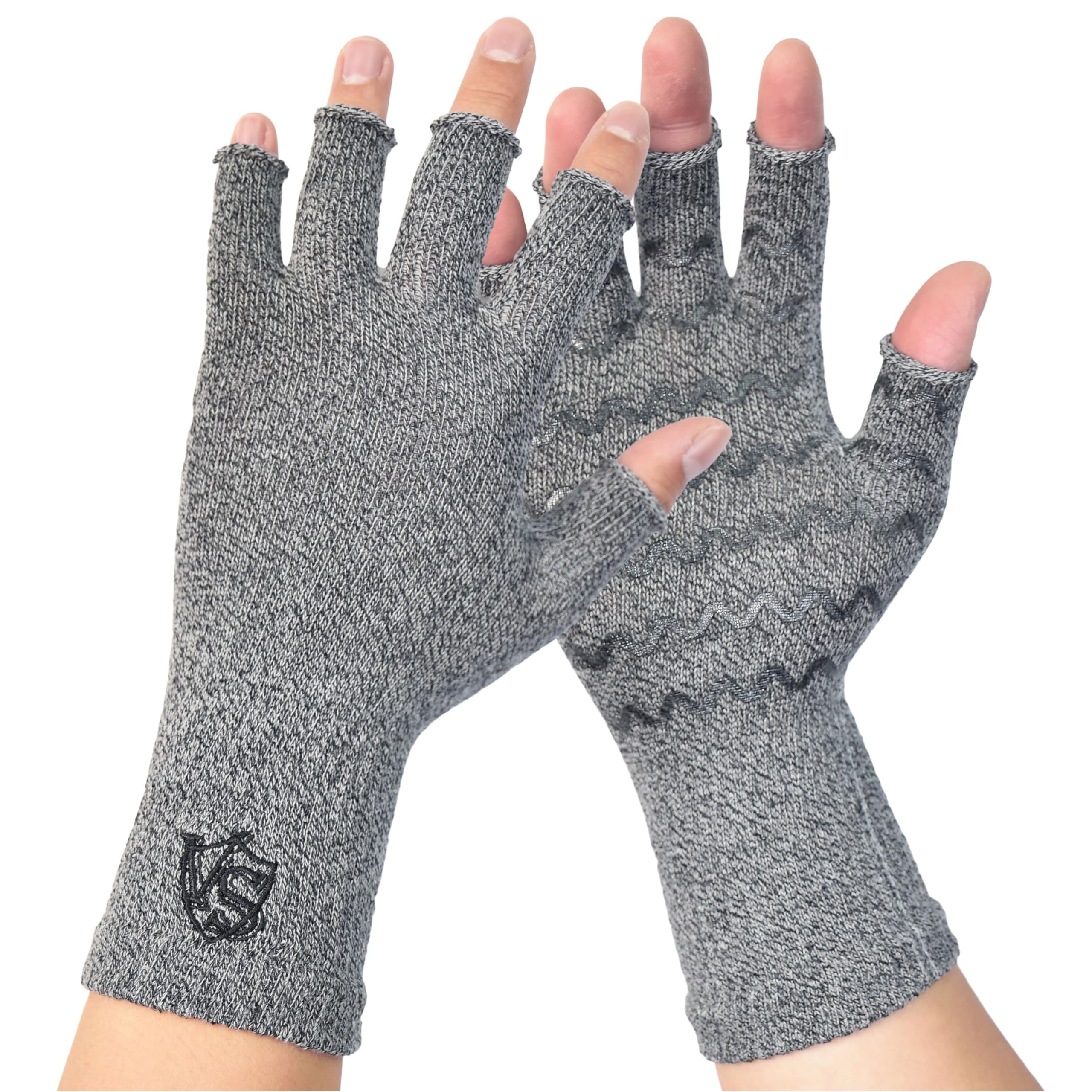 Vital Salveo-Fingerless Compression Arthritis Gloves with Non-Slip for Pain Relief-Rheumatoid, Osteoarthritis Carpal Tunnel Aches (Pair)-Light Grey-XL