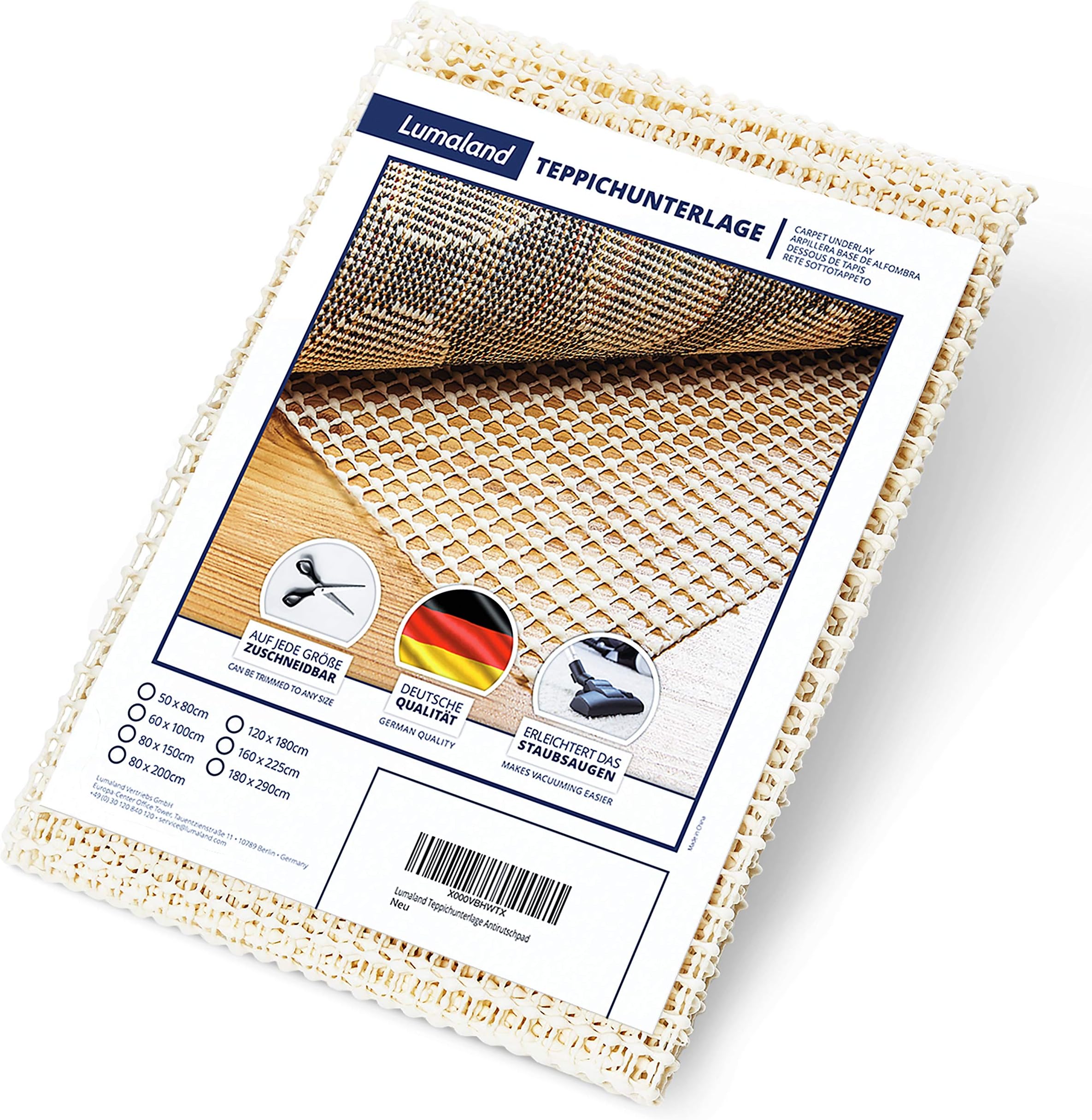 Lumaland carpet underlay Anti-slip mat Non-slip underlay Carpet Stopper slip resistant pad 180 x 290 cm