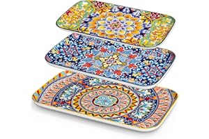 vancasso Serving Platters Set of 3, 16"/14"/12" Inch Rectangular Trays - Serving Platter Extra Large, Bohemian Ceramic Servin