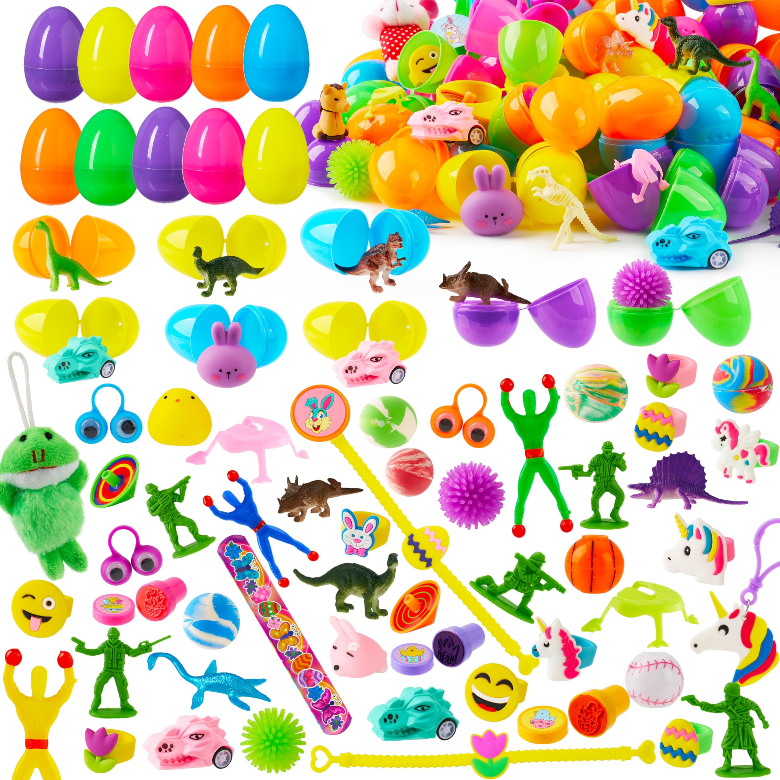 JOYIN 200Pcs Prefilled Easter Eggs with Assorted Toys Plus Stickers Inside, Easter Eggs Filled for Kids, Basket Stuffers, Egg Hunt, Party Favors, Classroom Prize Supplies Image