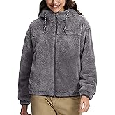 Pioneer Camp Women's Fuzzy Fleece Jacket Lightweight Full Zip Up Sherpa Jacket with Hood Warm Soft Fall Winter Coat Hoodie