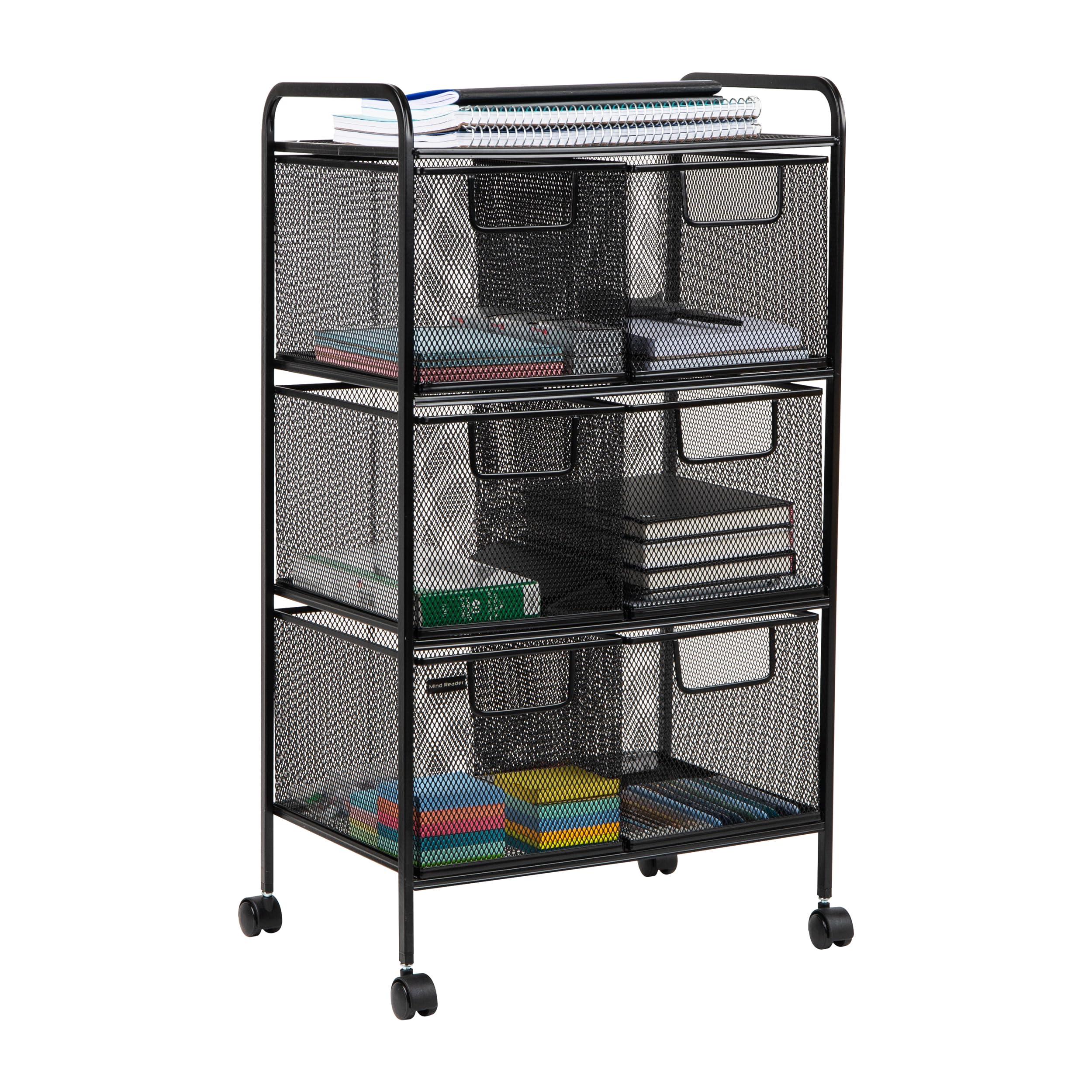 Photo 1 of ***MISSING WHEELS***Mind Reader Multipurpose Rolling Cart with Drawers, Office Storage Organizer, Utility Cart, Metal Mesh, Black***MISSING WHEELS***