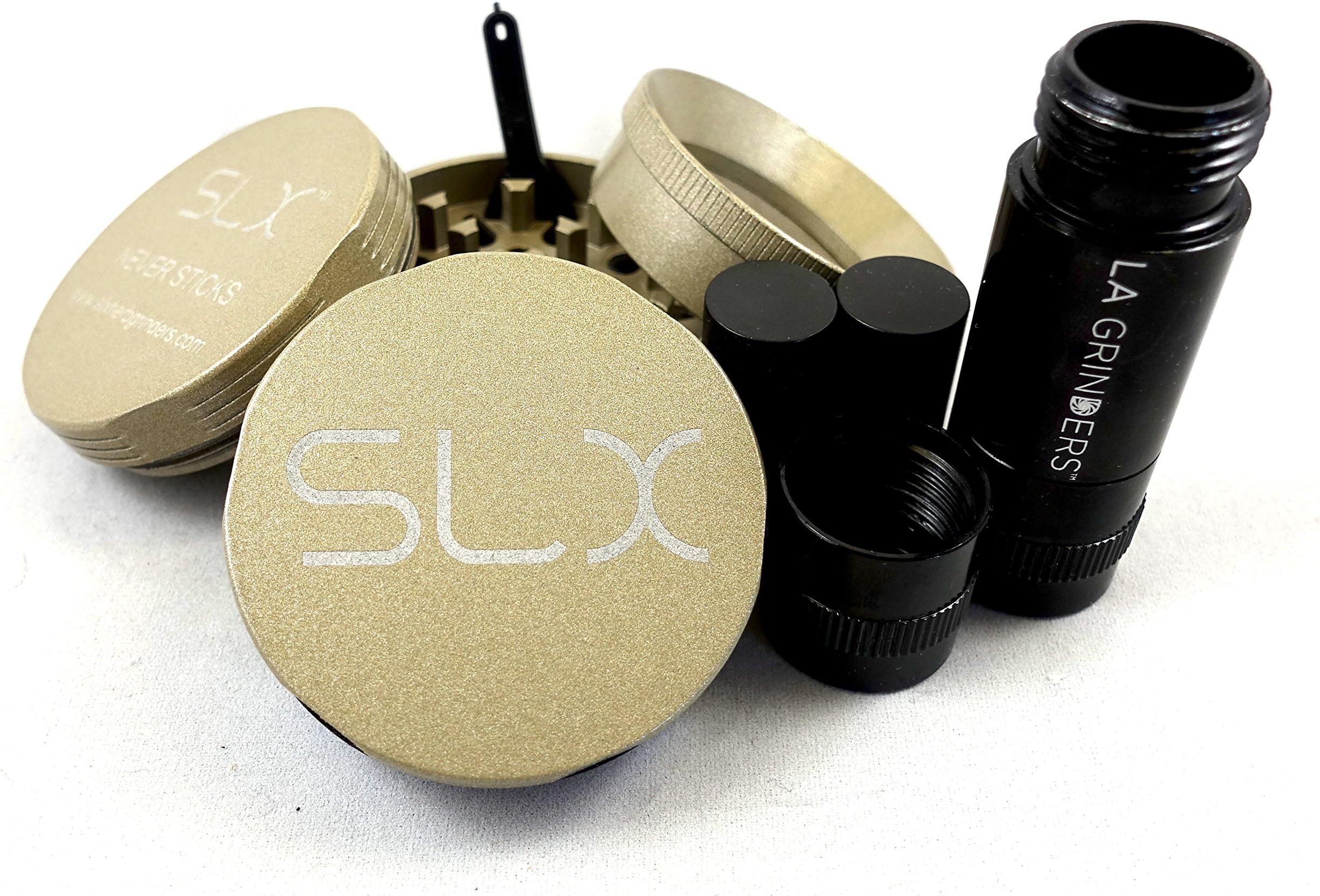 SLX Version 2.0 Gold Non-Stick 4 Piece Grinder - 2 Inch with La Grinders Pollen Press