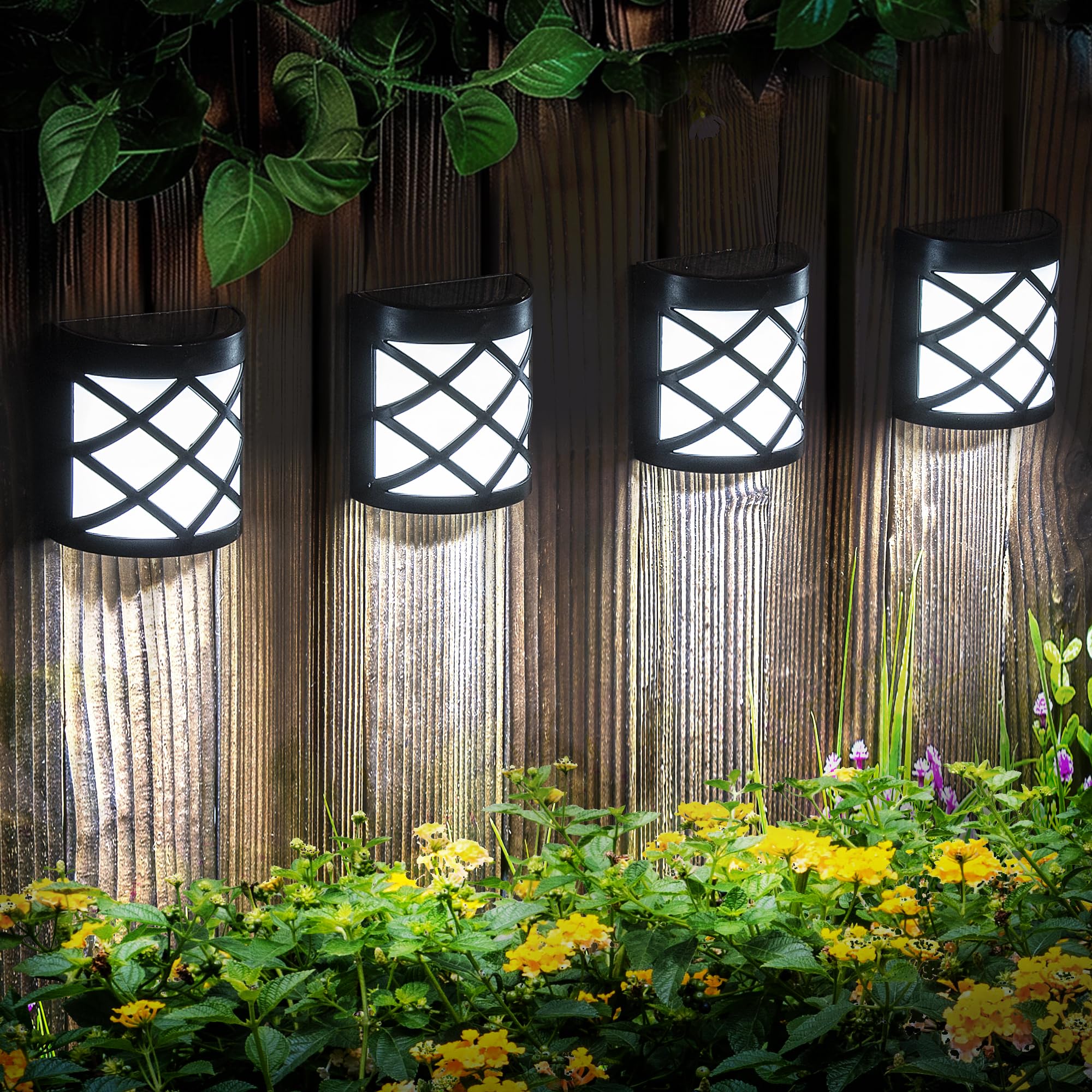 Solpex Solar Wall and Fence Lights, 4 Packs Waterproof 6 LED Deck Lights, Decorative Outdoor for Fence, Deck, Patio, Stairs, Yard, Pathway (Cold White) — image 1