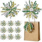 LiBongTa 12 PCs Bows 5 Inch Self Adhesive Curly Ribbon Bows for Gift Wrapping, Mixed Metallic Gold/Green/Silver Holiday Decorations, Metallic Christmas Bow, Colorful Bow for Presents, Wine Bottles