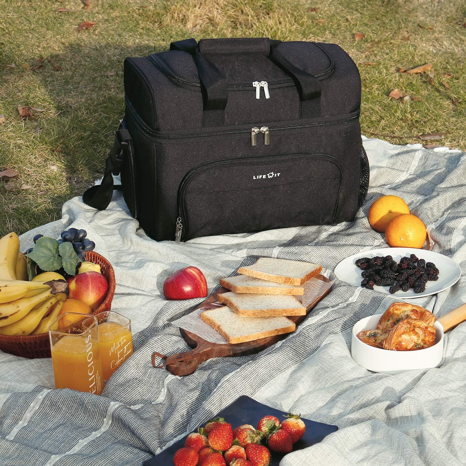 Lifewit Collapsible Cooler Bag 32-Can Insulated Leakproof Soft Cooler Portable Double Decker Cooler Tote for Trip/Picnic/Sports/Flight, Black : Sports & Outdoors