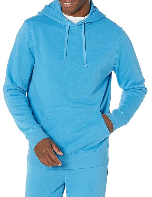 Amazon Essentials Men's Lightweight Long-Sleeve French Terry Hoodie, Turquoise Blue, Large