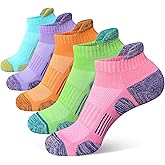 Heyoboy Womens Athletic Running Cotton Socks, Thick Cushioned Anti-blister Wicking Ankle Socks 5 Pairs