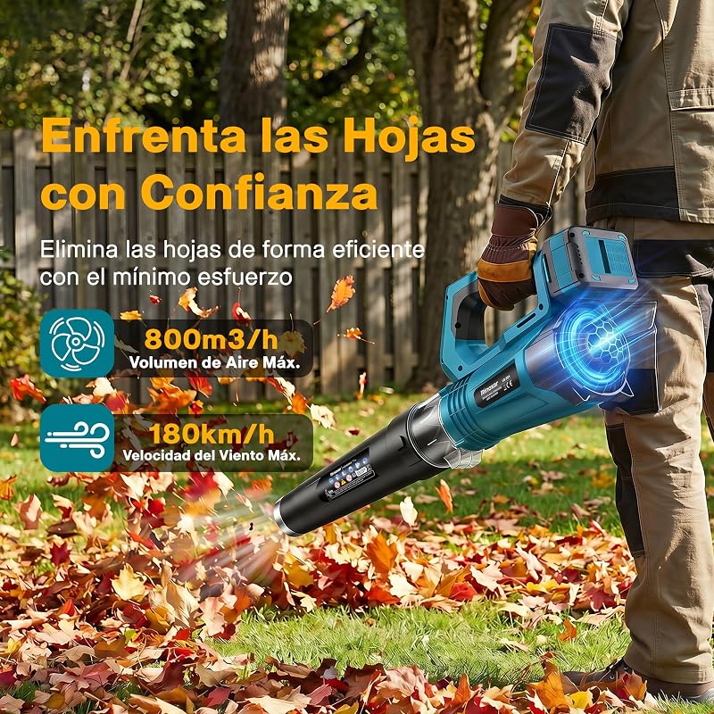 Soplador de Hojas Inalámbrico, Motor Brushless, 2×18V/5200mAh y Cargador