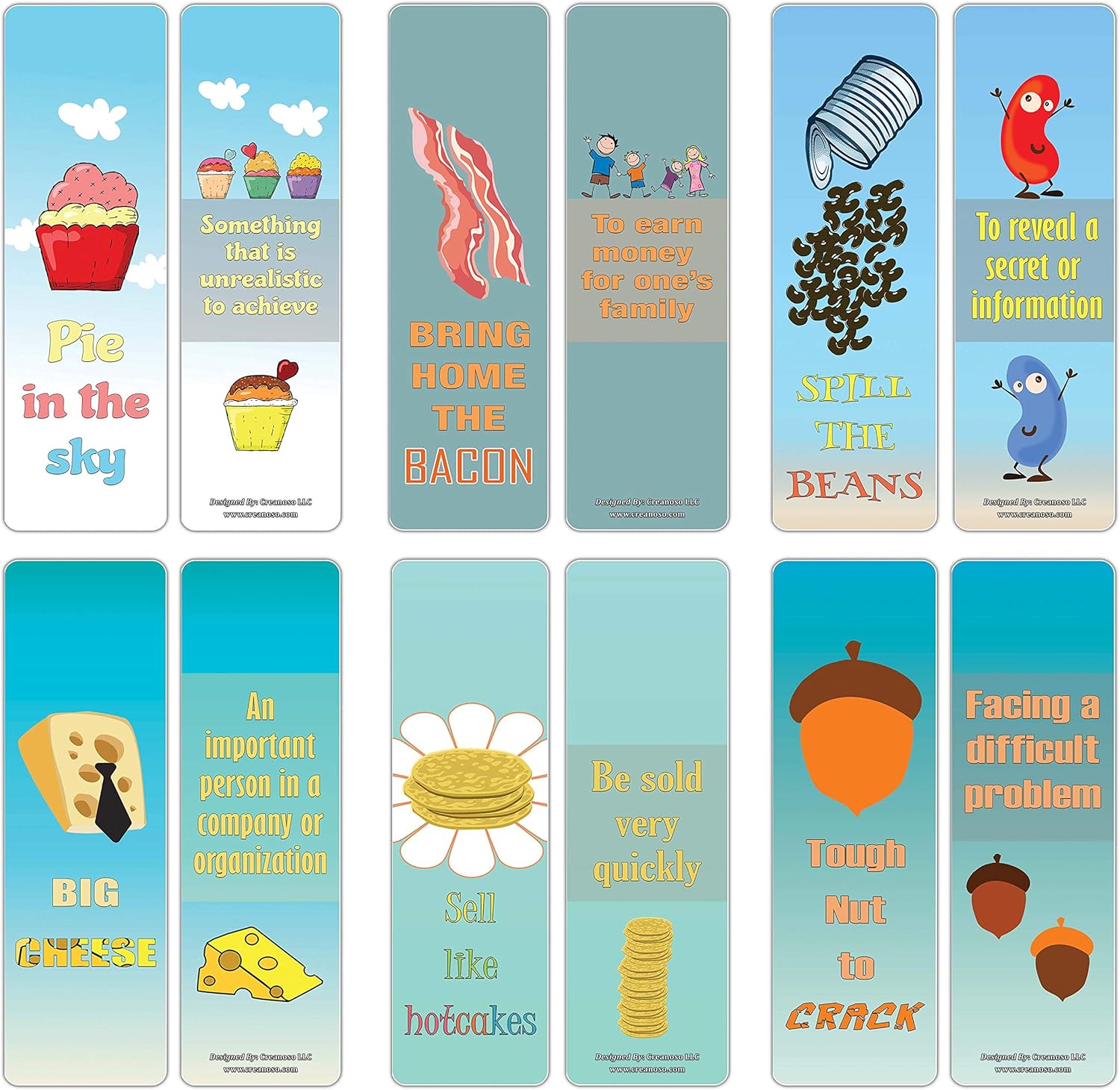 Creanoso Funny Food Idioms Bookmarks Series I (30-Pack) – Stocking Stuffers Gift for Chefs, Cooks, Food Lovers, Men, Women, Adults – Book Reading Rewards Incentives – Employee Giveaways – Page Clip