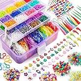 INSCRAFT 17490+ Rubber Loom Bands, 28 Colors Bracelet Making Refill Kit, with 3-Layer Container, 600 S-Clips, 352 Beads, 40 Cartoon Charms, Christmas Birthday Gift for Girls Boys Kids
