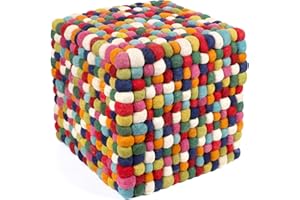 CLEENTABLE 12 Inches Multi Colored Cube Felt Ball Ottoman Pouf for Living Room, Bedroom and Kids Room