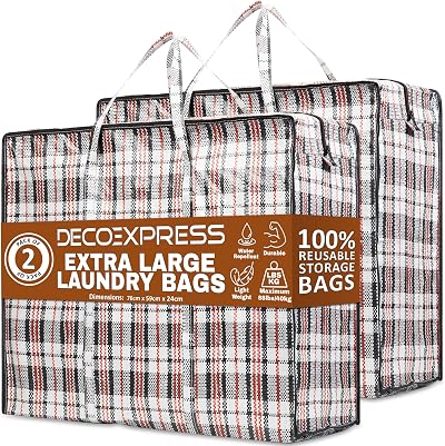 DECO EXPRESS Laundry Bags XXL 107L Pack of 2 Zips Extra Large Storage Bags