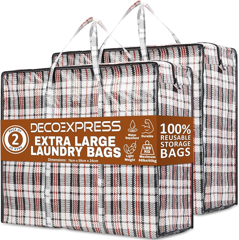 DECO EXPRESS Laundry Bags XXL 107L Pack of 2 Zips Extra Large Storage Bags