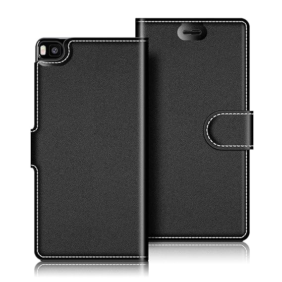 Coodio Huawei P8 Hülle Leder Lederhülle Ledertasche Wallet Handyhülle Tasche Schutzhülle mit Magnetverschluss / Kartenfächer 
