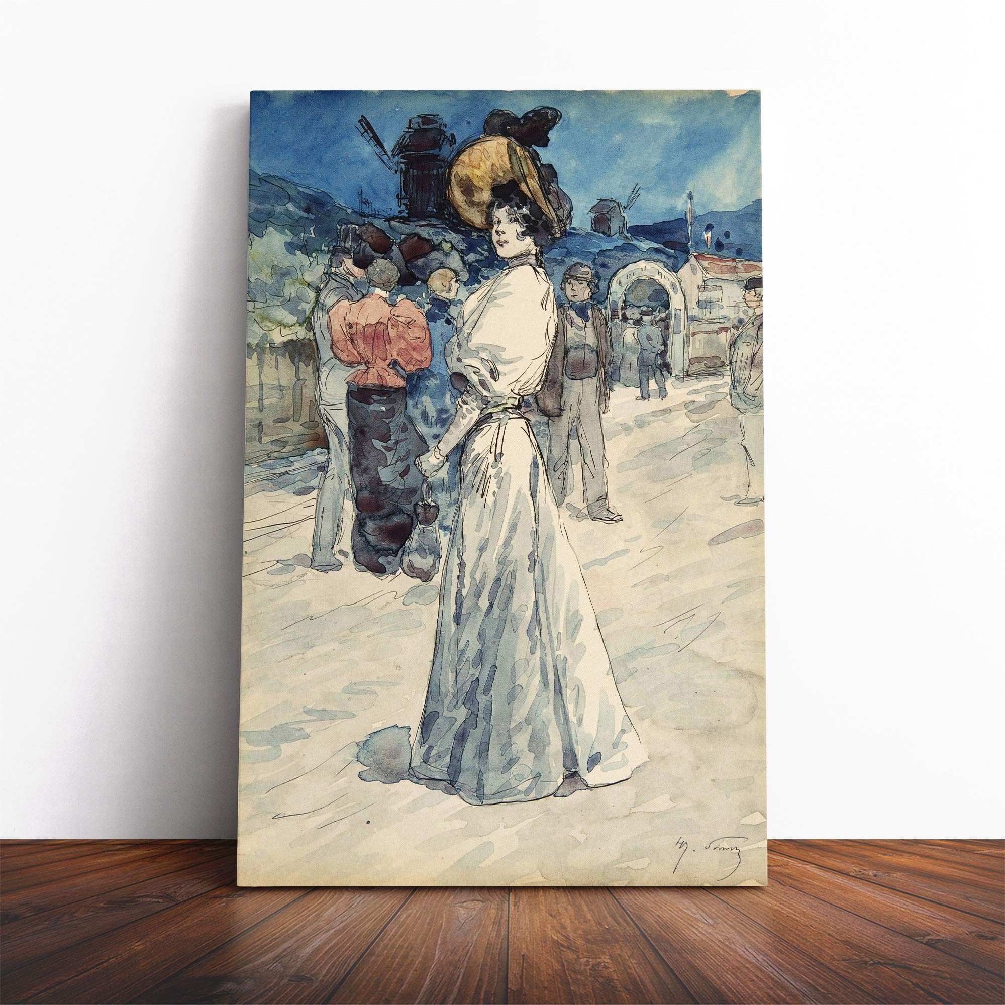 Henry Somm Outside The Moulin Galette Canvas Print | Gallery Wrapped 30mm Frame Wall Art | 20x14 inches | Ready to Hang | Modern Picture | Living Room Bedroom Lounge Office